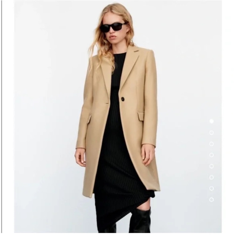 Zara wool blend tan camel long coat size small
